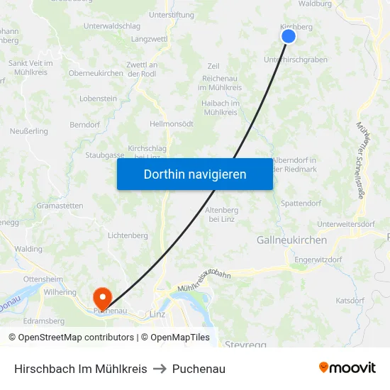 Hirschbach Im Mühlkreis to Puchenau map