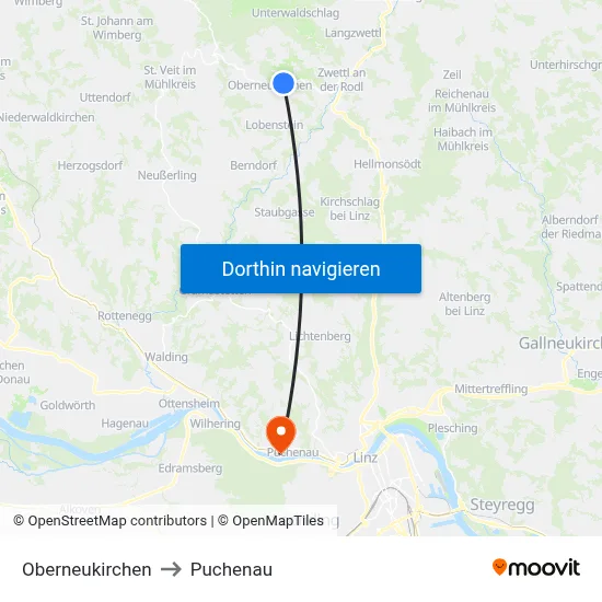 Oberneukirchen to Puchenau map