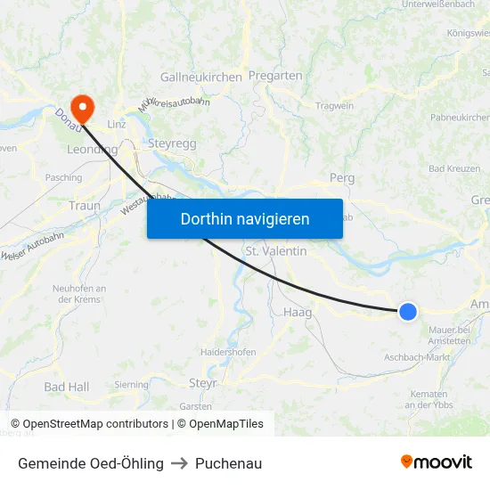 Gemeinde Oed-Öhling to Puchenau map