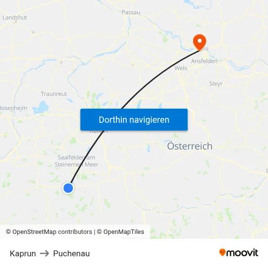 Kaprun to Puchenau map