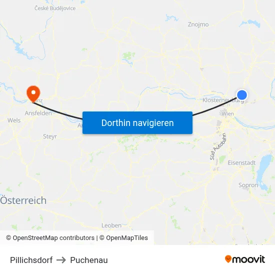 Pillichsdorf to Puchenau map