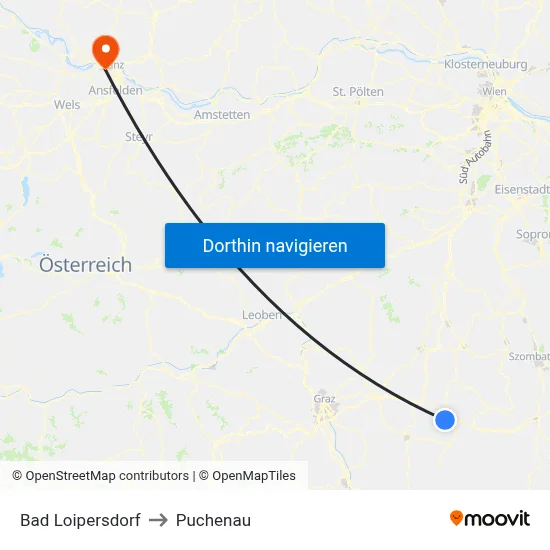 Bad Loipersdorf to Puchenau map