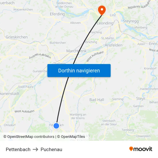 Pettenbach to Puchenau map