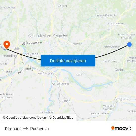 Dimbach to Puchenau map