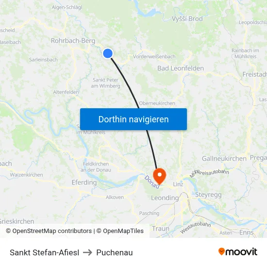 Sankt Stefan-Afiesl to Puchenau map