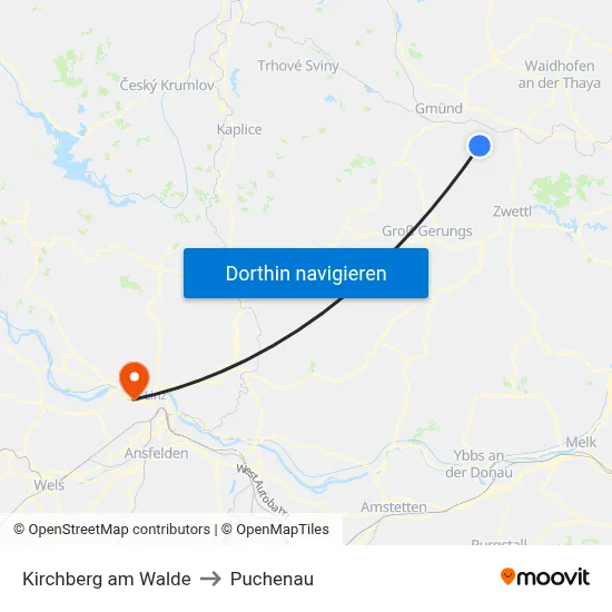 Kirchberg am Walde to Puchenau map