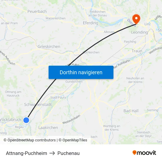 Attnang-Puchheim to Puchenau map