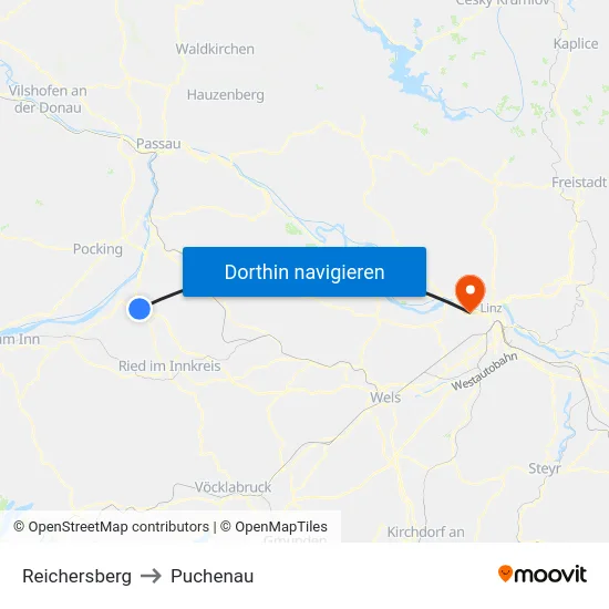 Reichersberg to Puchenau map