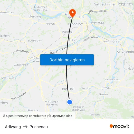 Adlwang to Puchenau map