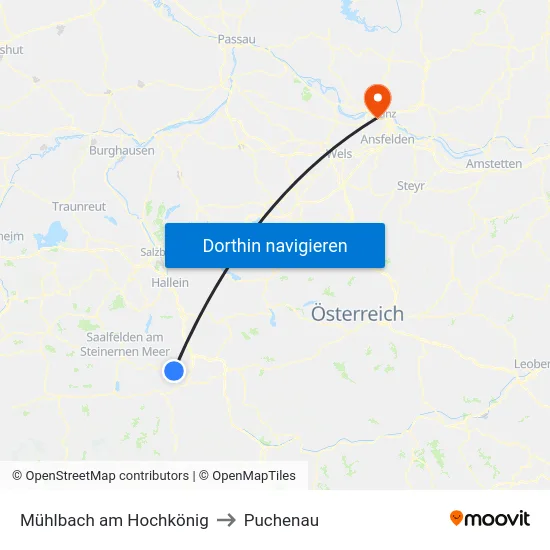 Mühlbach am Hochkönig to Puchenau map