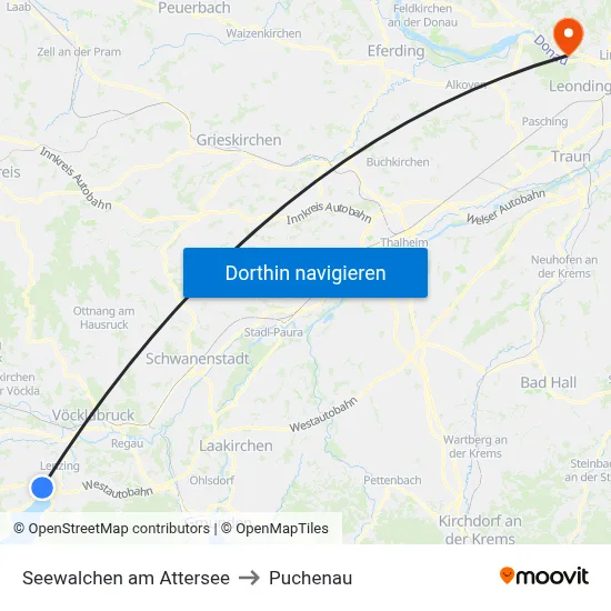 Seewalchen am Attersee to Puchenau map