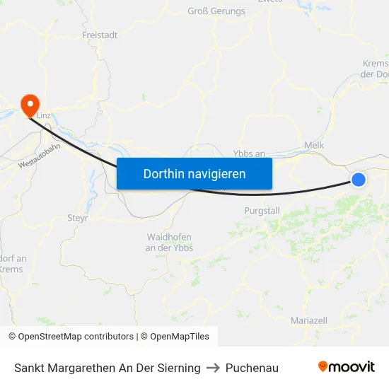 Sankt Margarethen An Der Sierning to Puchenau map
