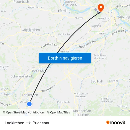 Laakirchen to Puchenau map
