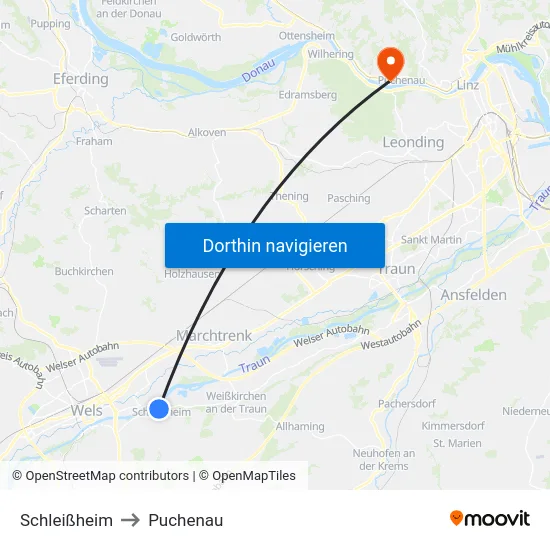 Schleißheim to Puchenau map