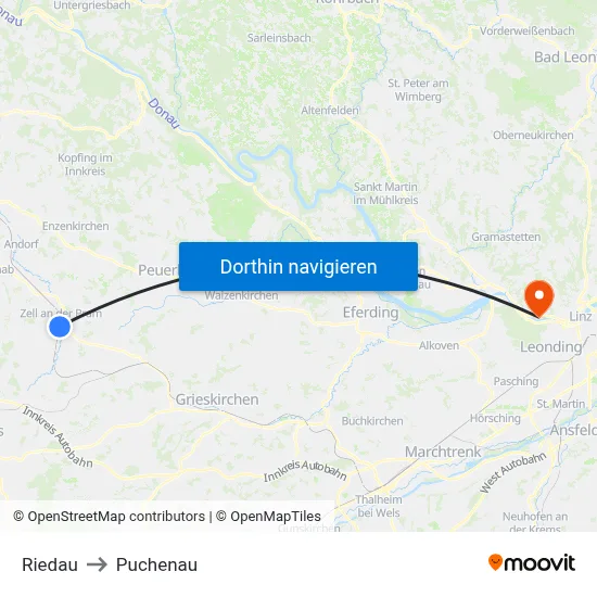 Riedau to Puchenau map