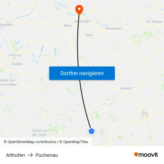 Althofen to Puchenau map