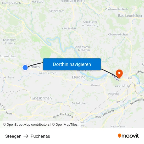 Steegen to Puchenau map