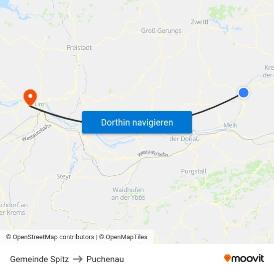 Gemeinde Spitz to Puchenau map