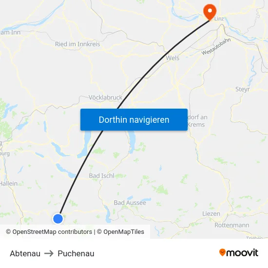 Abtenau to Puchenau map