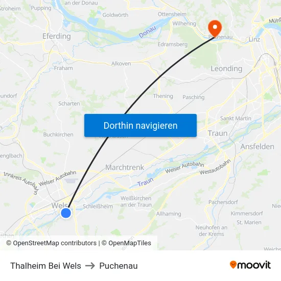 Thalheim Bei Wels to Puchenau map
