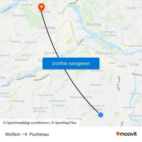 Wolfern to Puchenau map