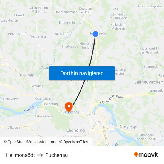 Hellmonsödt to Puchenau map