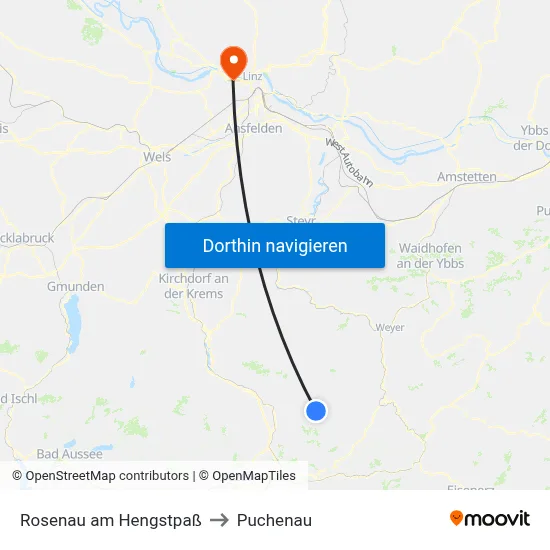 Rosenau am Hengstpaß to Puchenau map