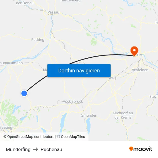 Munderfing to Puchenau map