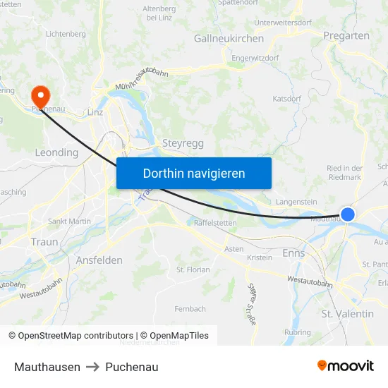 Mauthausen to Puchenau map