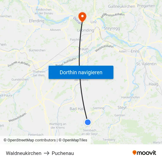 Waldneukirchen to Puchenau map