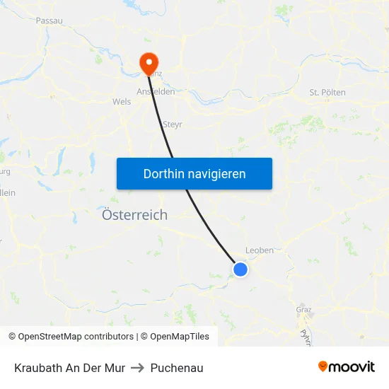 Kraubath An Der Mur to Puchenau map