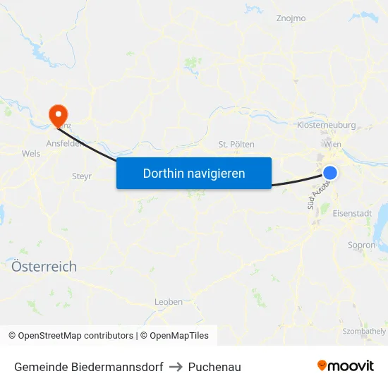 Gemeinde Biedermannsdorf to Puchenau map