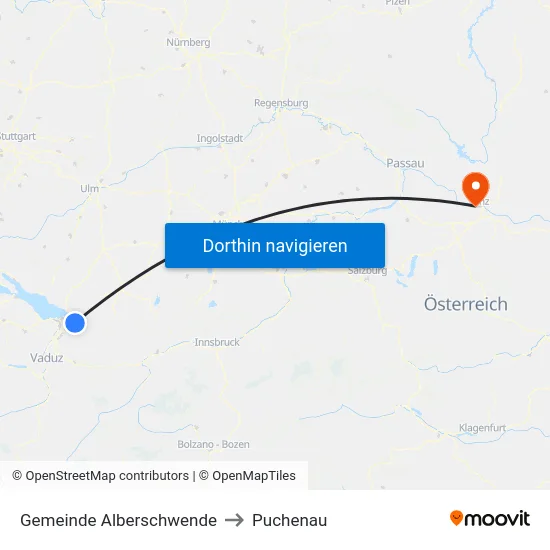 Gemeinde Alberschwende to Puchenau map