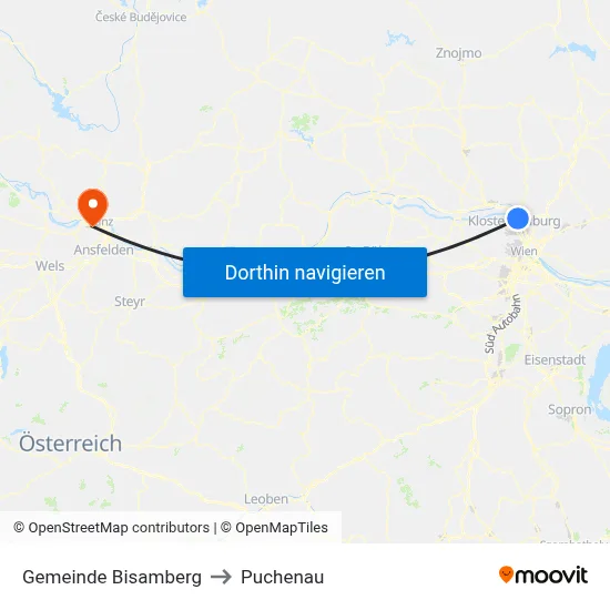 Gemeinde Bisamberg to Puchenau map