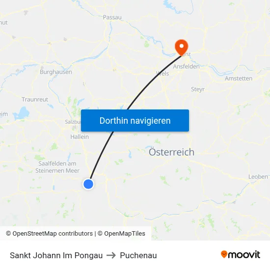 Sankt Johann Im Pongau to Puchenau map