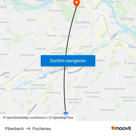 Piberbach to Puchenau map