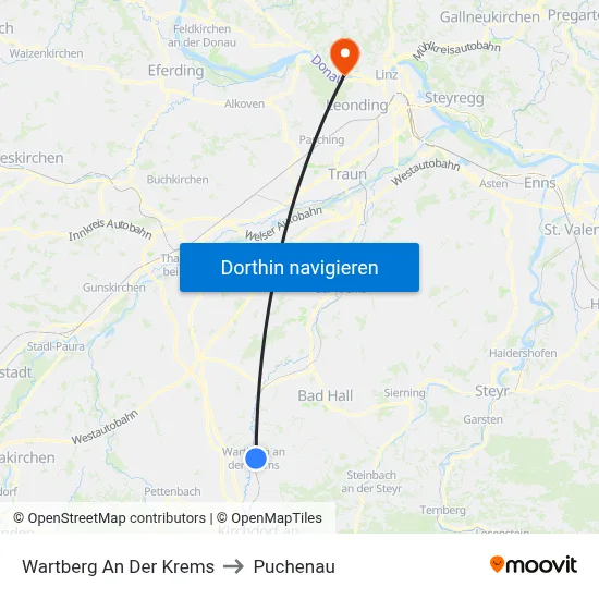 Wartberg An Der Krems to Puchenau map