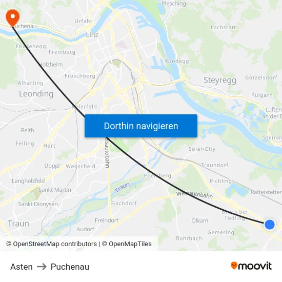 Asten to Puchenau map