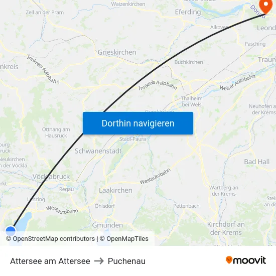 Attersee am Attersee to Puchenau map