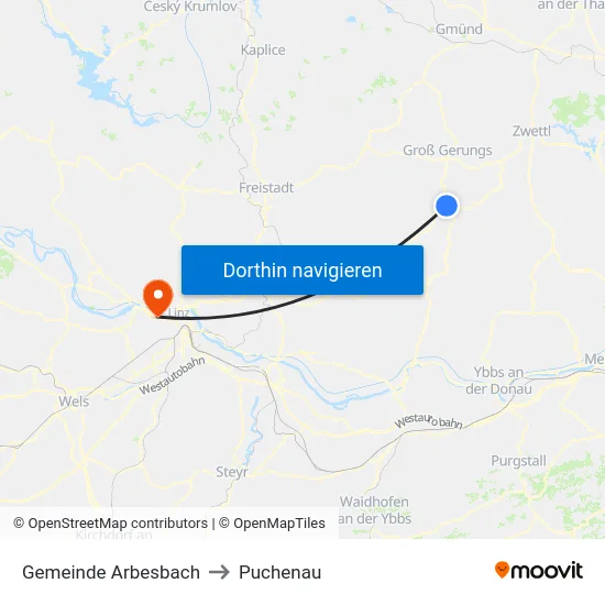 Gemeinde Arbesbach to Puchenau map