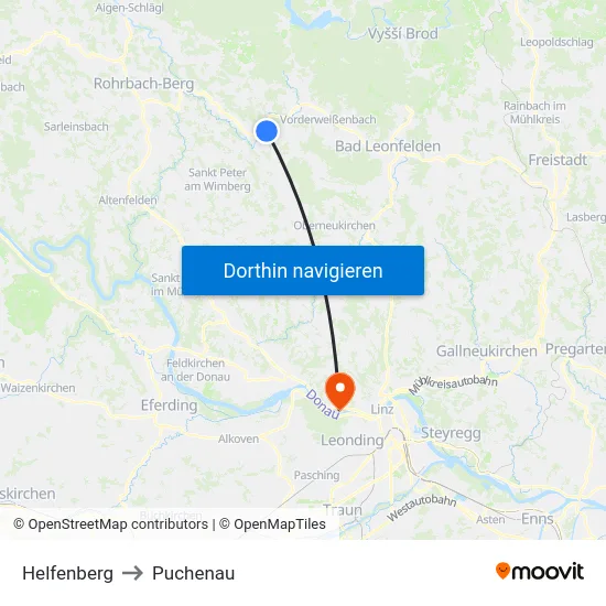 Helfenberg to Puchenau map