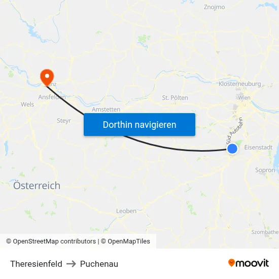 Theresienfeld to Puchenau map
