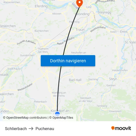 Schlierbach to Puchenau map