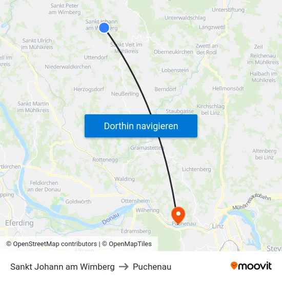 Sankt Johann am Wimberg to Puchenau map
