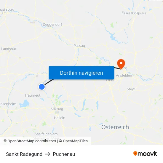 Sankt Radegund to Puchenau map