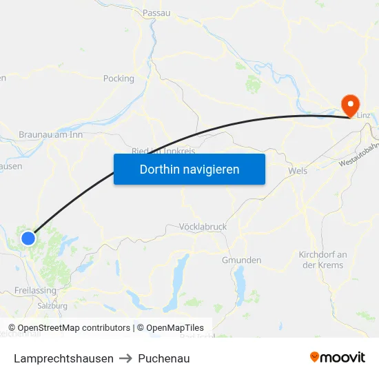 Lamprechtshausen to Puchenau map