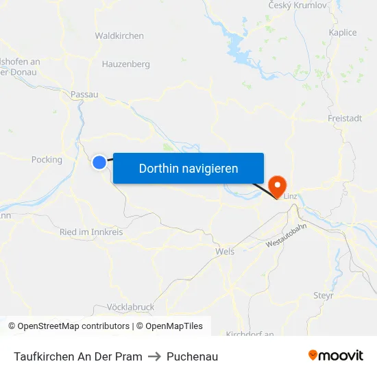 Taufkirchen An Der Pram to Puchenau map
