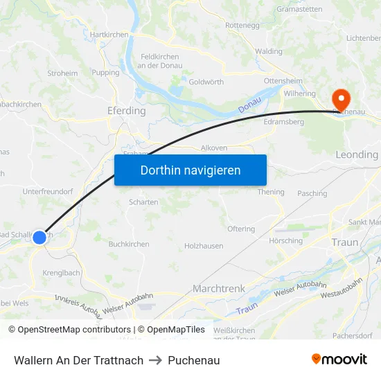 Wallern An Der Trattnach to Puchenau map
