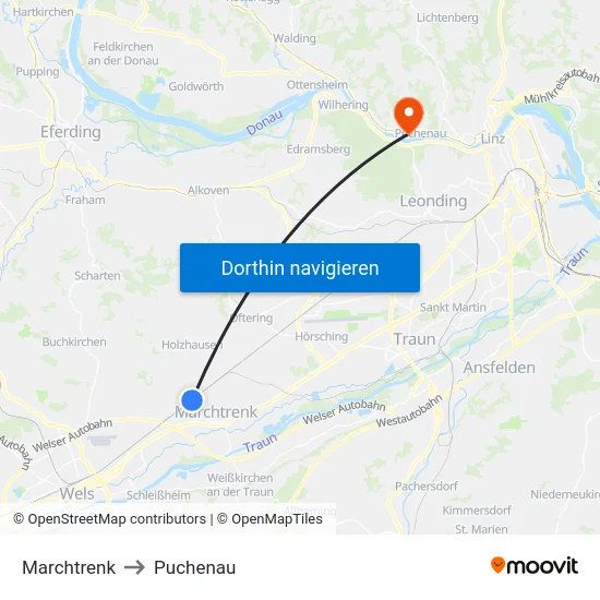 Marchtrenk to Puchenau map