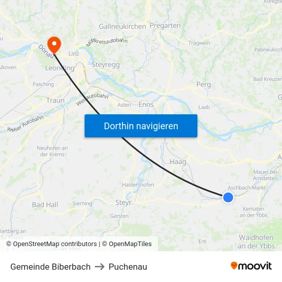 Gemeinde Biberbach to Puchenau map